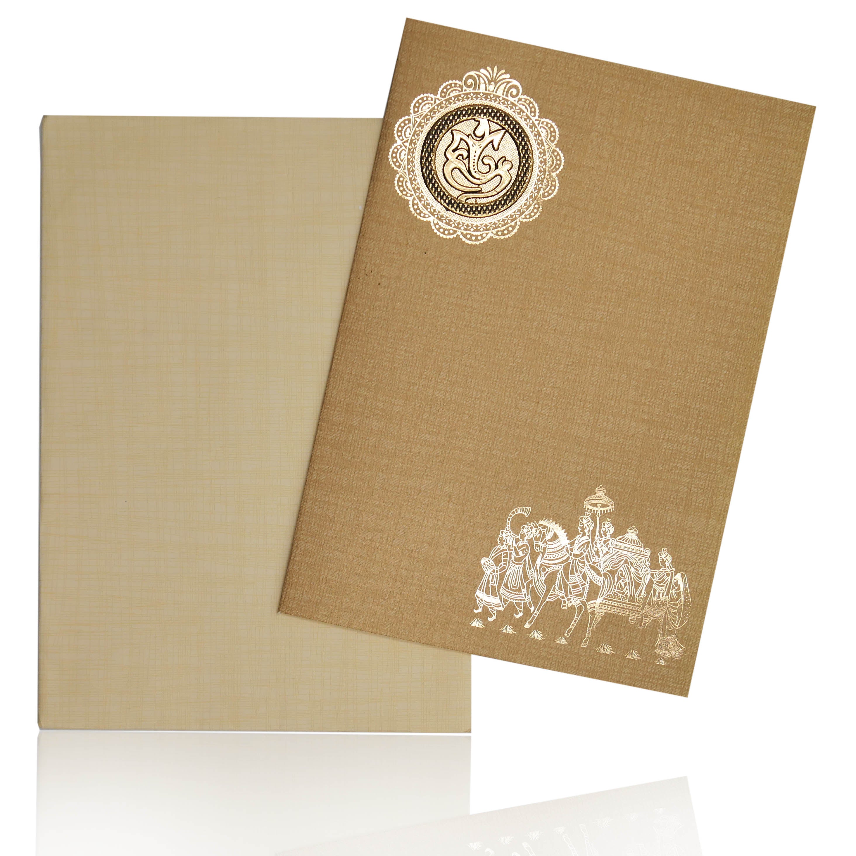 Brown Gold Prince Paper Print With Gold Foiling Baraat Print And Ganesh Sticker-KNPP717N-King of Cards