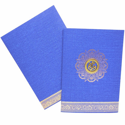 Blue Metallic Designer Invitation Card With Gold Foiling Print-KNCM26BF