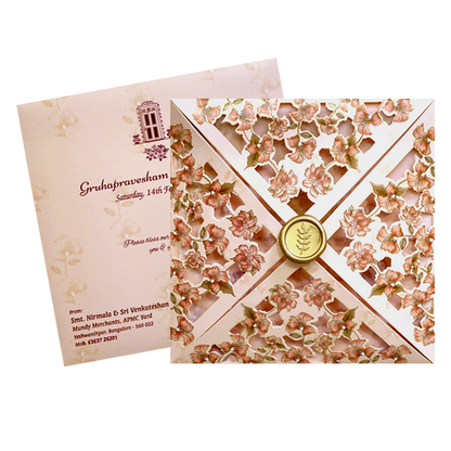 Pink Floral Laser Cut Invitation Card-KNGA7102
