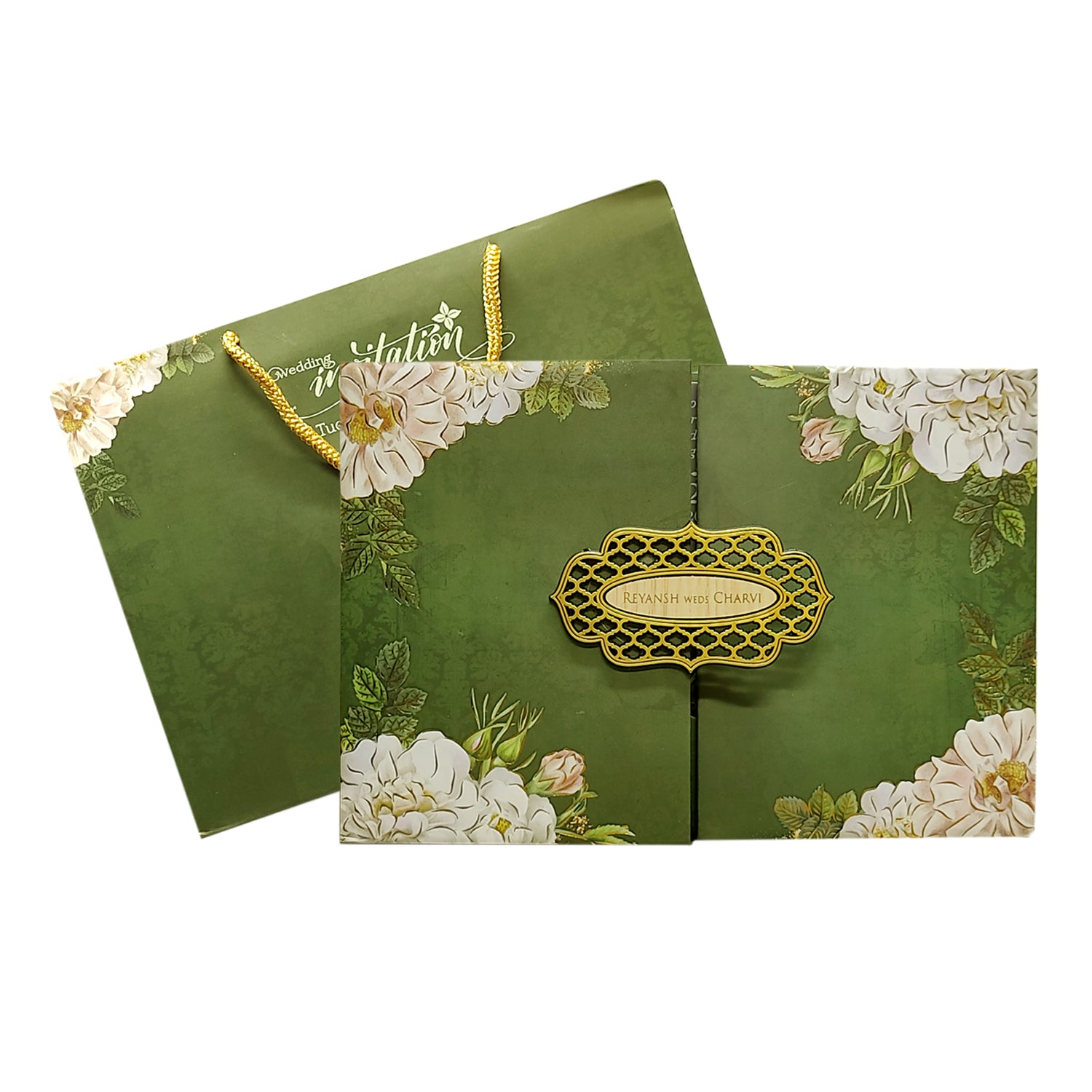 Dark Olive Green Padded Invitation-KVN06550