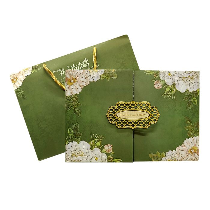 Dark Olive Green Padded Invitation-King of Cards