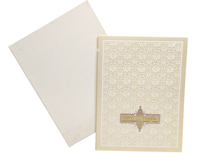 White Metallic Royal Embossed Floral Wedding Card-KNK3051W
