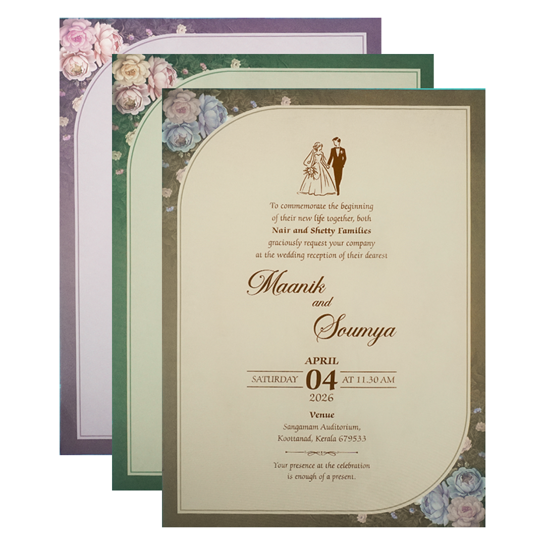 Dark Green Floral Padded Wedding Card-KSSC2490