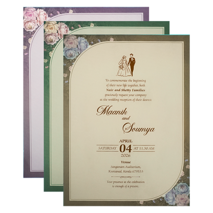 Dark Green Floral Padded Wedding Card-KSSC2490
