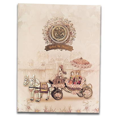 Pink Royal Horse Carriage Wedding Card-KNKJ1150
