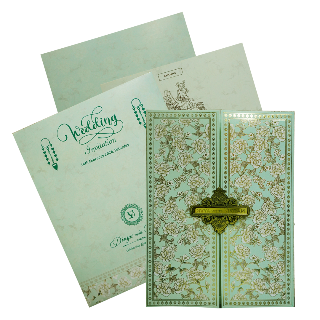 Pastel Green Floral Door-Style Invitation Card-KNKJ1143