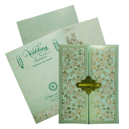 Pastel Green Floral Door-Style Invitation Card-KNKJ1143