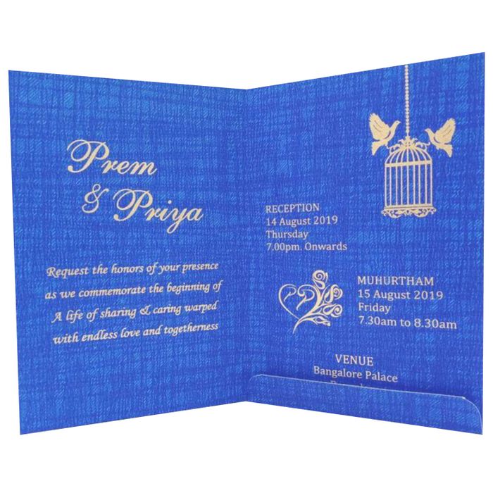 Lovely Bird Cage With Blue Shading Personal Wedding Card - KNKP001B-King of Cards