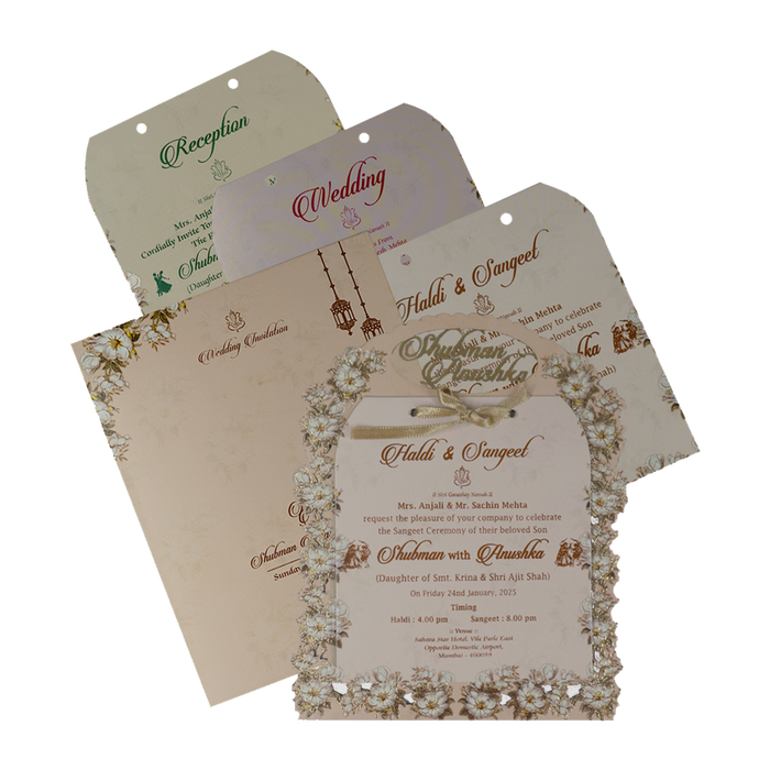 Cream Floral Laser Cut MDF Invitation Card-King of Cards