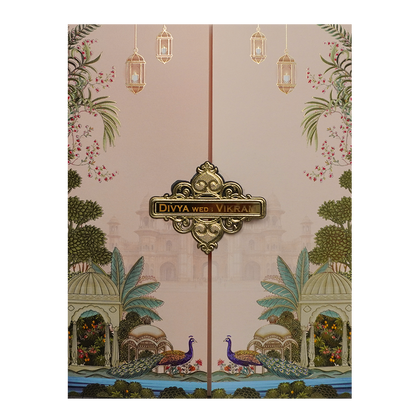 Cream Royal Palace Peacock Wedding Card-KNKJ1147