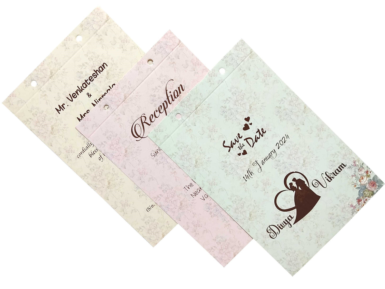 Blue Floral Offset Print Wedding Invitation Card-KNKA8063