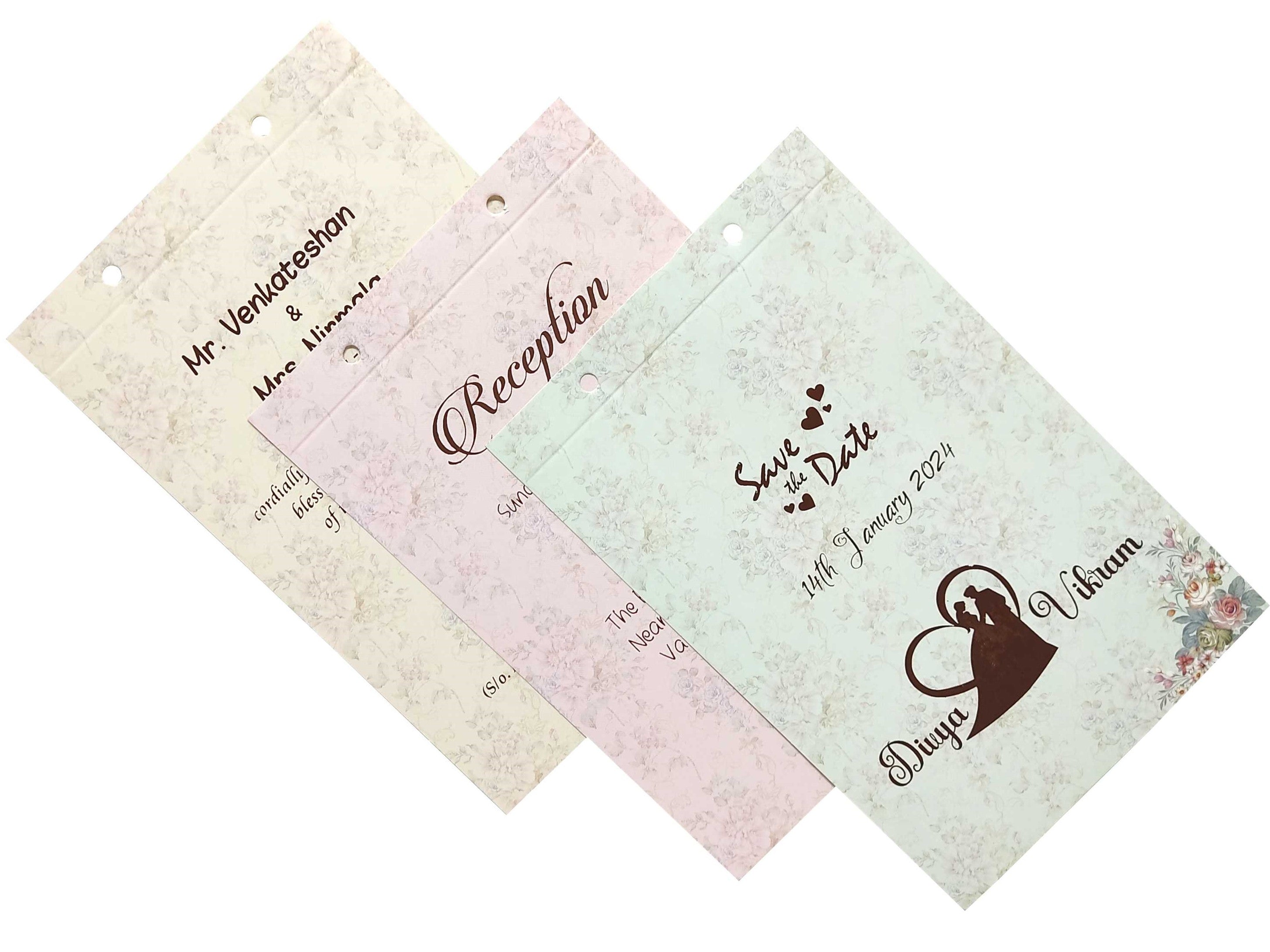 Blue Floral Offset Print Wedding Invitation Card-KNKA8063