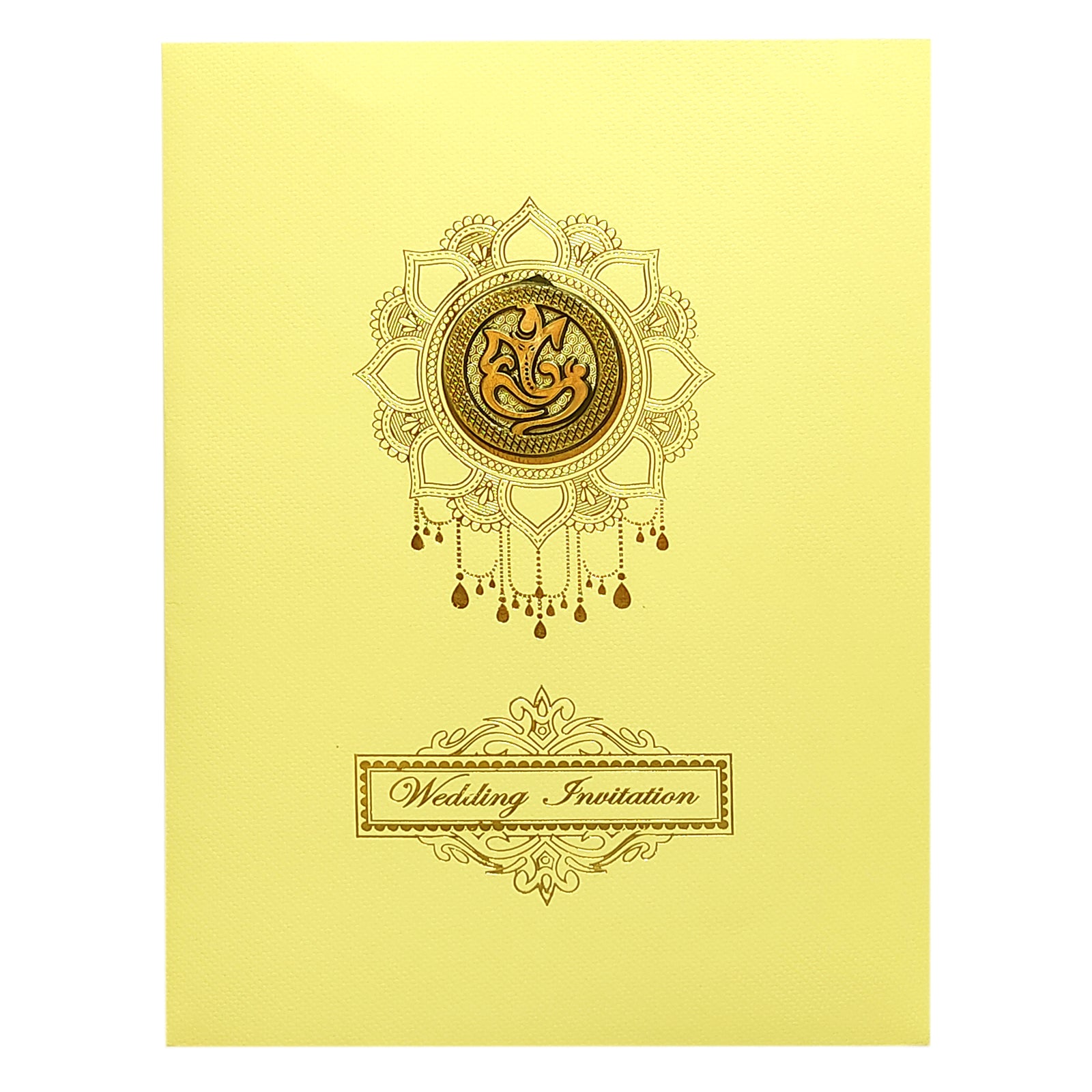 Cream Ganesha Wedding Card-KNK8703W