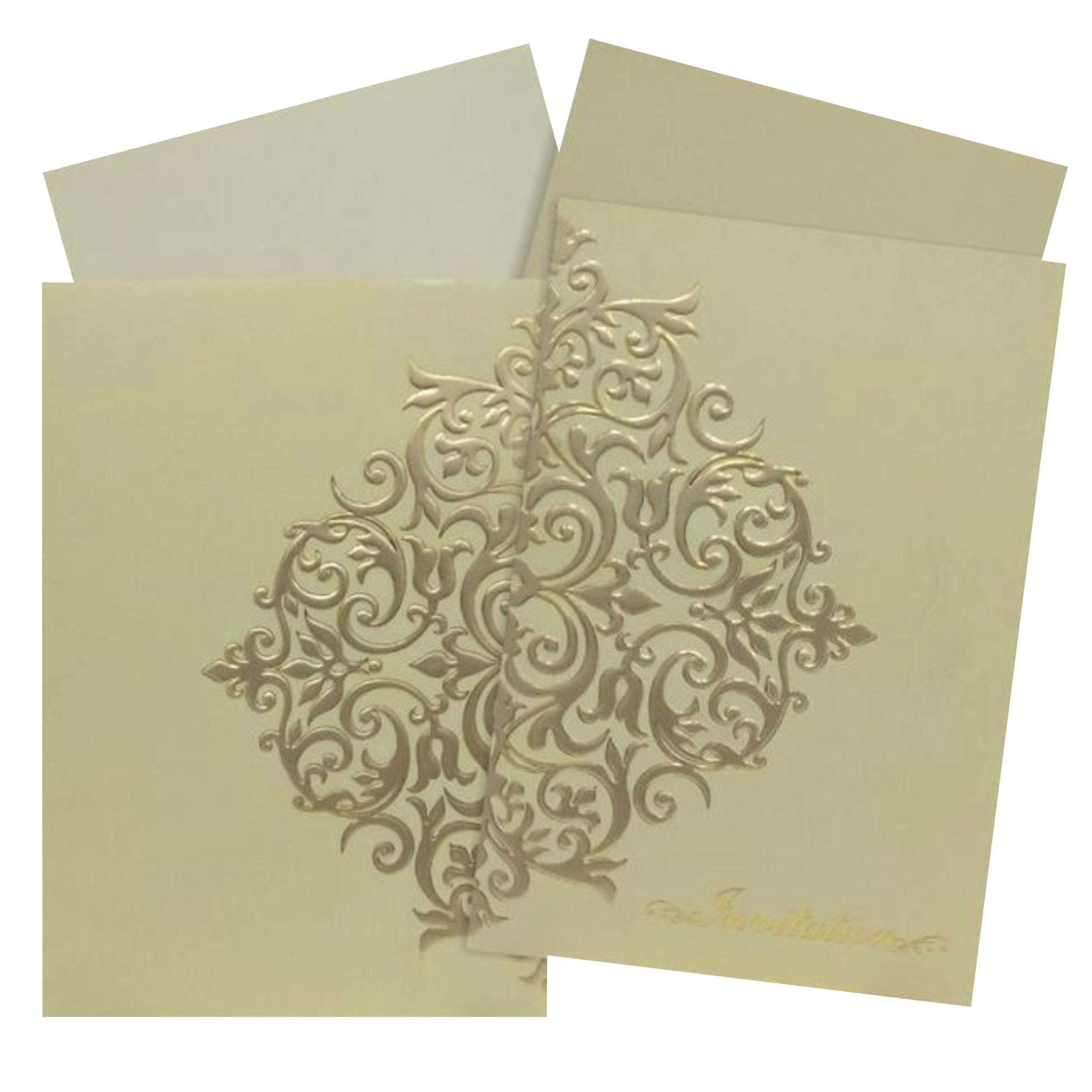 Embossed Gold Foiling Floral Design Wedding Card - KNK30322