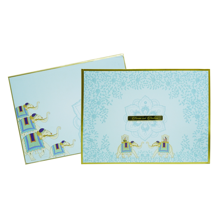 Blue Elephant Floral Wedding Invitation Card-King of Cards
