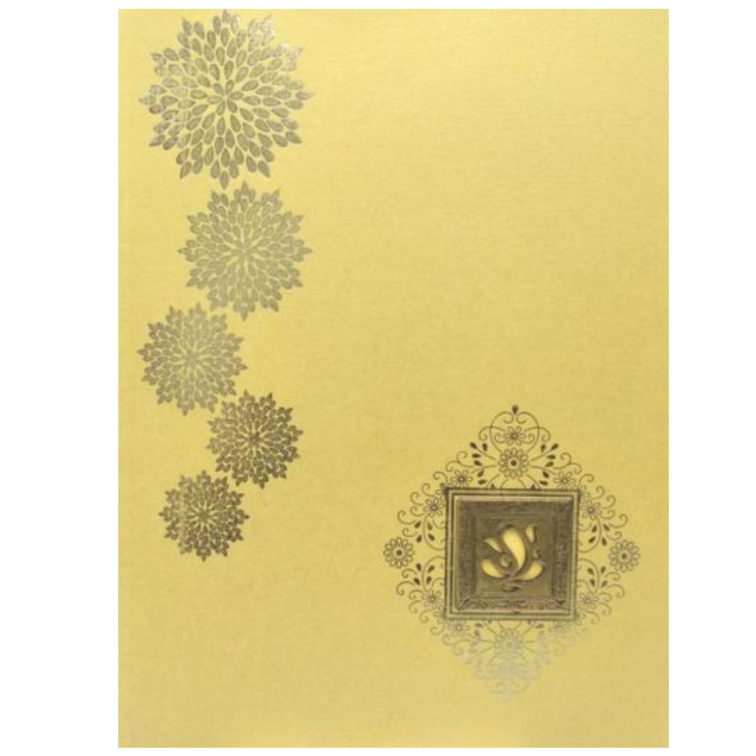 Gold Metallic Floral Gold Foiling With Square Ganesha Invitation-KNK50172