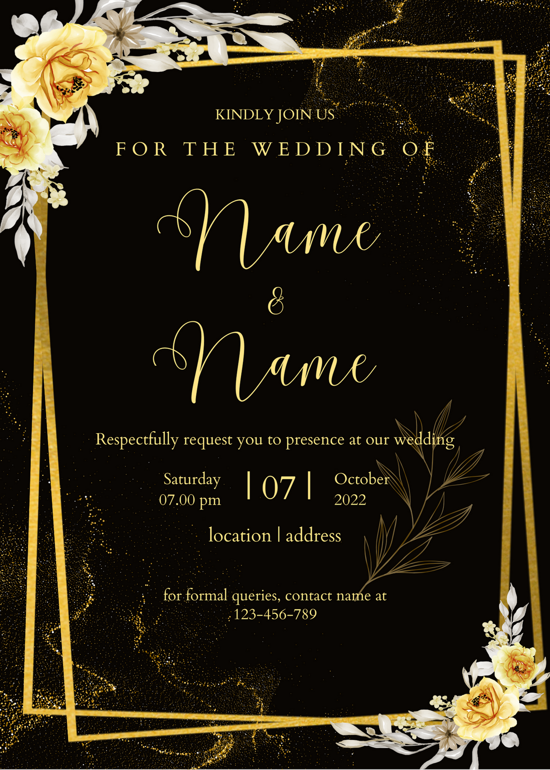 Black With Gold Frame Costume Wedding Invitation-AACUW003