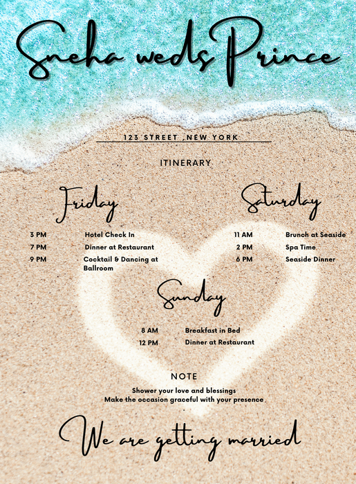 Beach Sand Wedding Itinerary Invitation-AAWII032