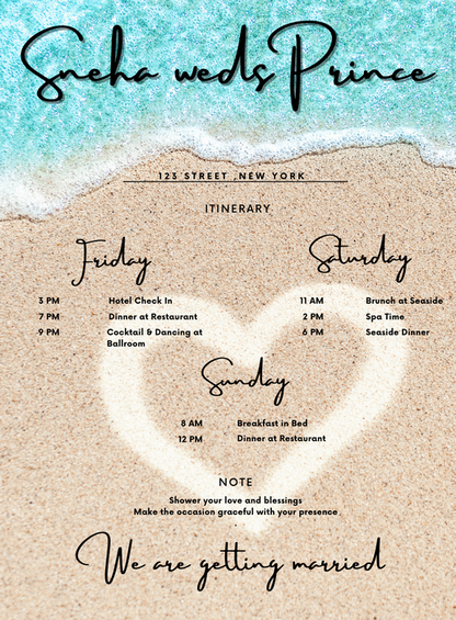 Beach Sand Wedding Itinerary Invitation-AAWII032
