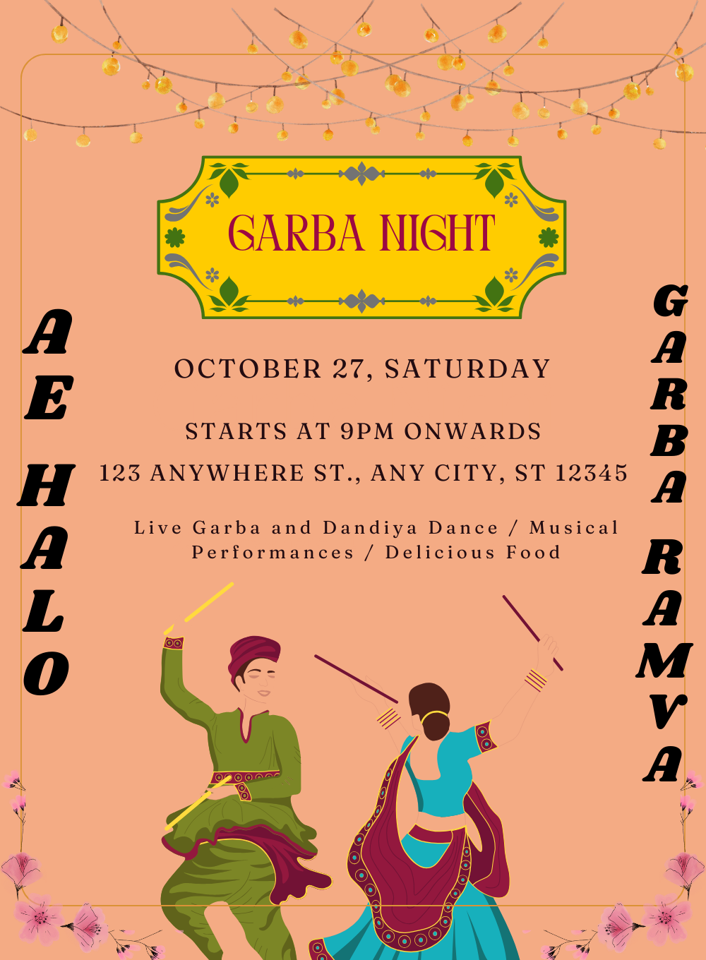 Beige Dance Garba Invitations-King of Cards