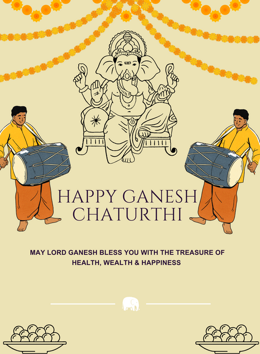 Beige Dhol Ganesh Chaturthi Invitations-King of Cards