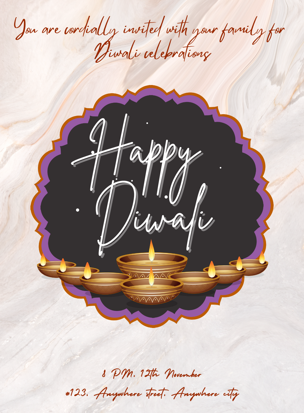 Beige Diya diwali Invitation-King of Cards