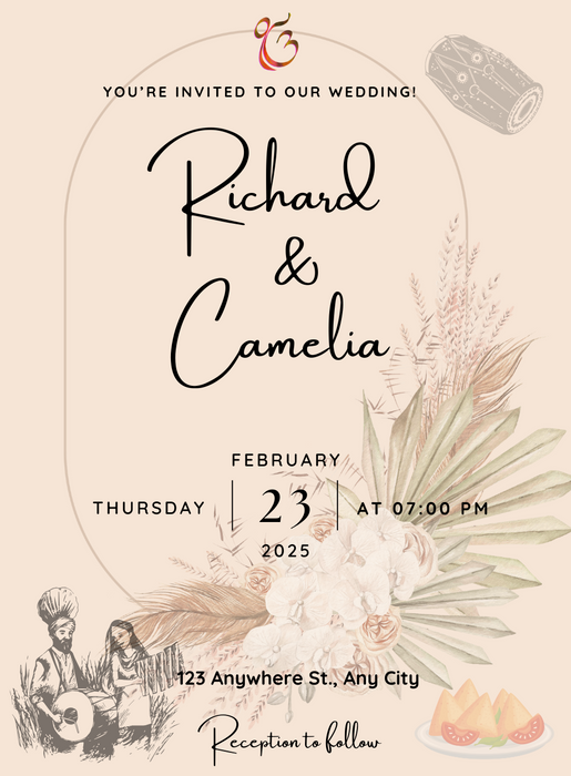 Beige Drum Punjabi Wedding Invitation-King of Cards
