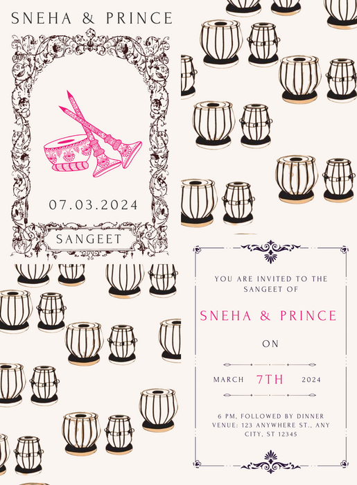 Beige Drum Sangeet Invitation-King of Cards