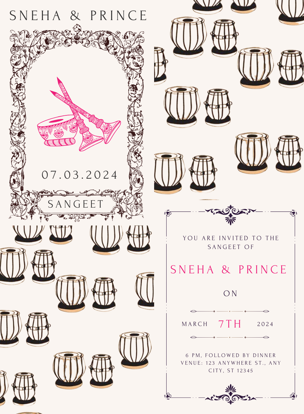 Beige Drum Sangeet Invitation-King of Cards