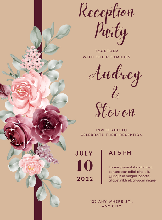 Beige Floral Reception Party Invitations-King of Cards
