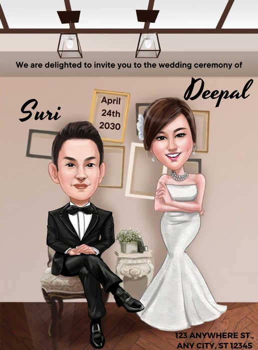Beige Living Caricature Wedding Invitations-King of Cards