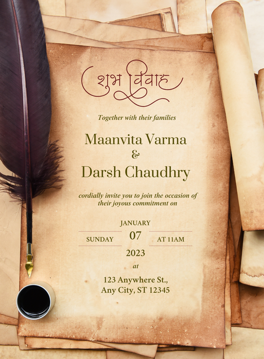 Beige Vows Gujarati Wedding Invitations-King of Cards