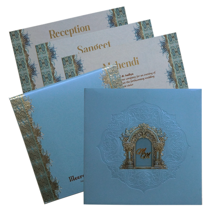 Make your event special with our exclusive Metallic Blue Premium Padded Wedding Invitation Card. Shop now! ?WhatsApp Support ?Express Delivery.