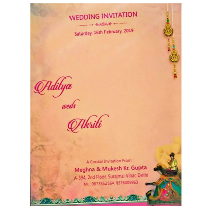 Marvelous Peach Color Baraat Theme Padding Invitation Card - KNKZAC139-King of Cards