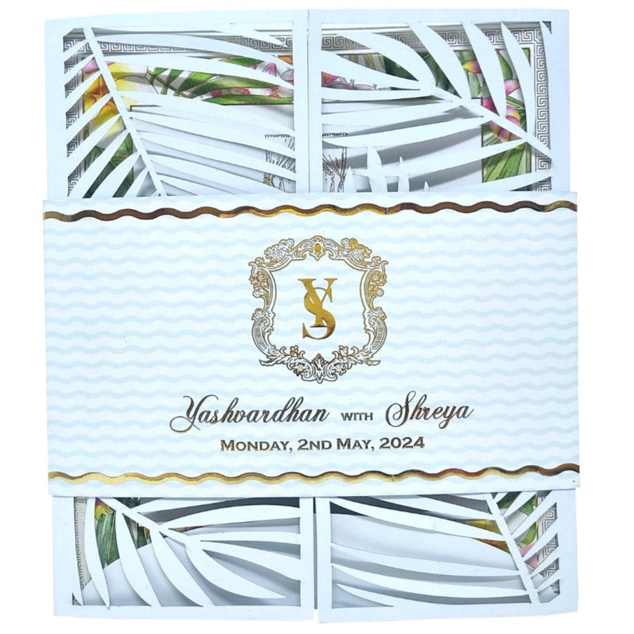 Sky Blue Premium Invitation In Floral Laser Cut Design-KNKYP002-King of Cards