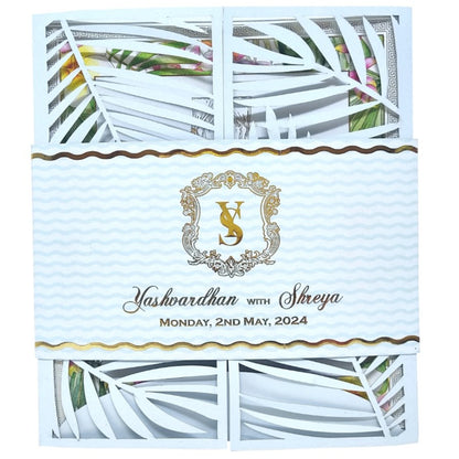 Sky Blue Premium Invitation In Floral Laser Cut Design-KNKYP002-King of Cards