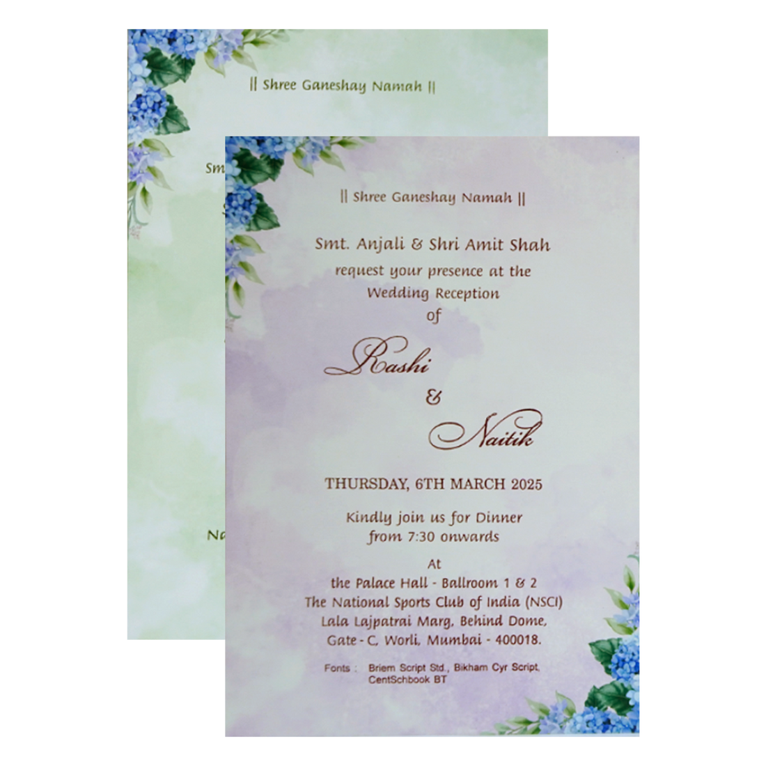 Blue Floral Padded Invitation Card-King of Cards