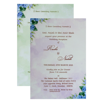 Blue Floral Padded Invitation Card-King of Cards