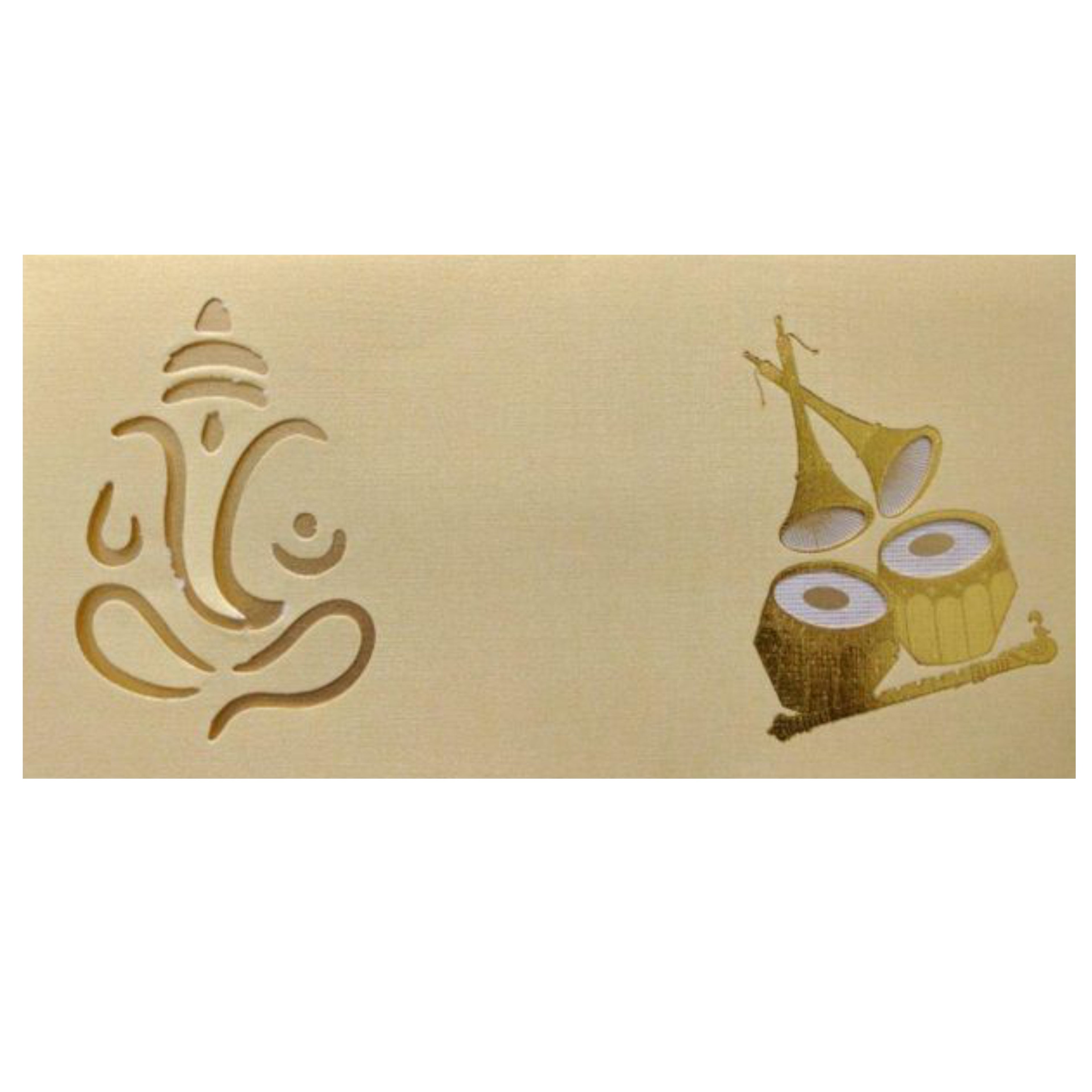 Gold Ganesha Cut Dhol And Clarinet Design Wedding Invitation-KNK95050