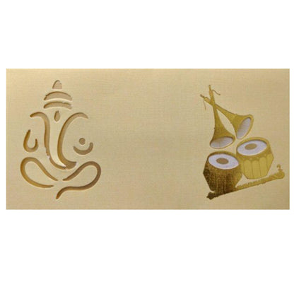 Gold Ganesha Cut Dhol And Clarinet Design Wedding Invitation-KNK95050