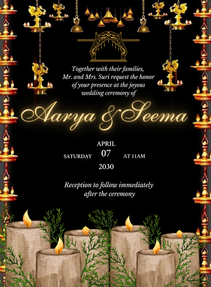 Black Candle Traditional Wedding Invitation-AATWI007