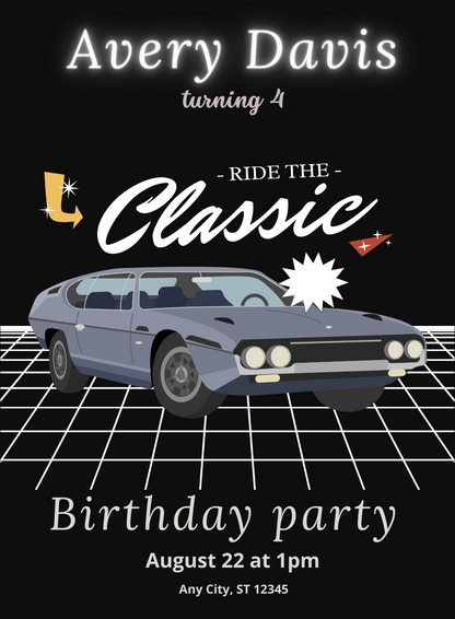 Black Classic Cars and Trains Invitation-AACAT007