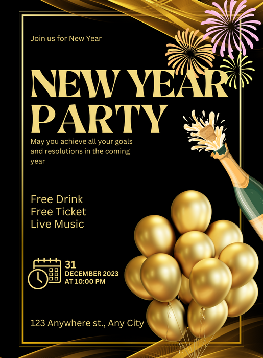 White Sparkle New Year Party Invitation-AANYI010