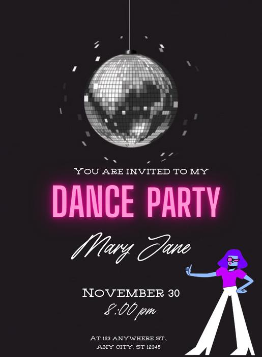 Black Disco Dance Party Invitations-AADPI032