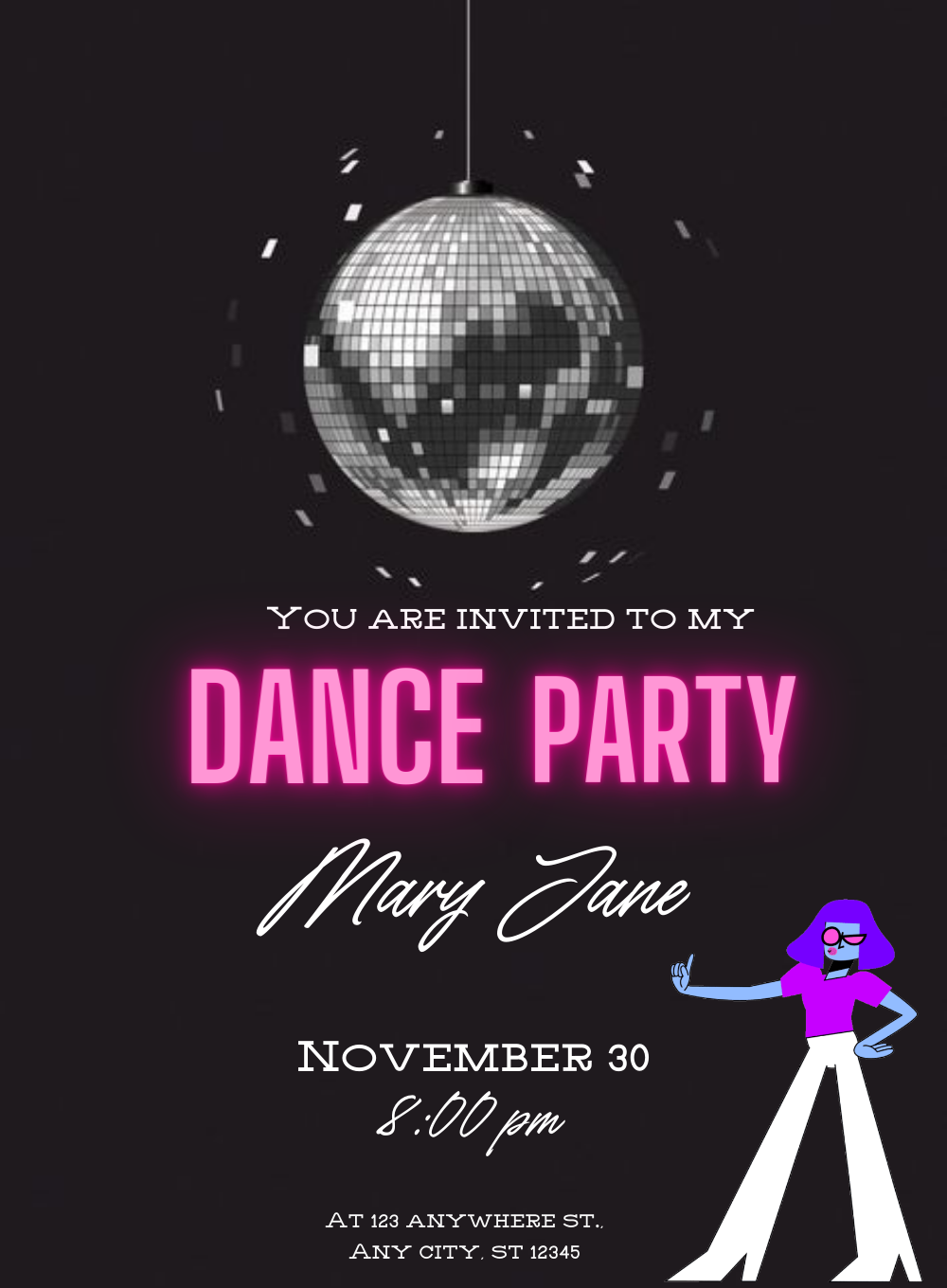 Black Disco Dance Party Invitations-AADPI032