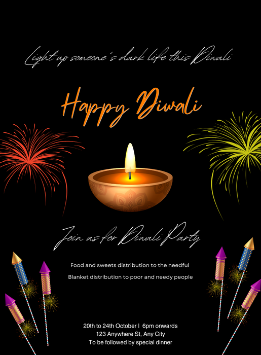 Black Diya Diwali Invitations-AADWI015