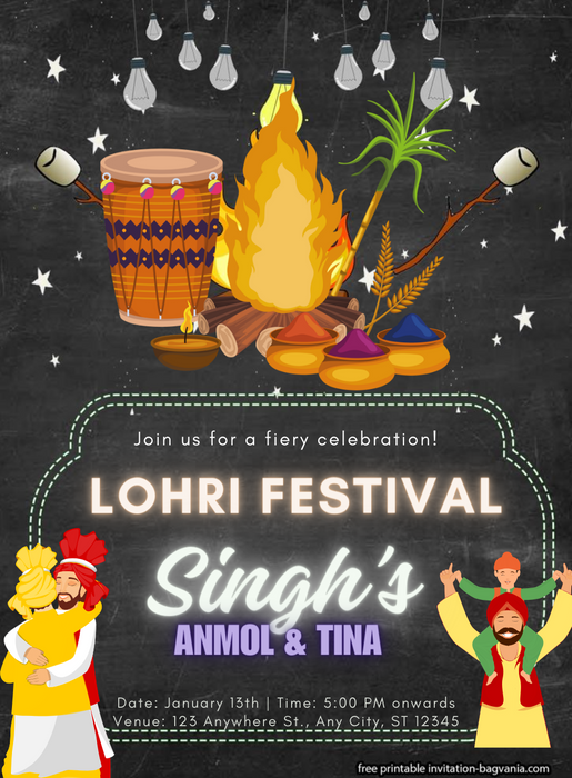 Black Fiery Lohri Celebration Invitation-AALCI006