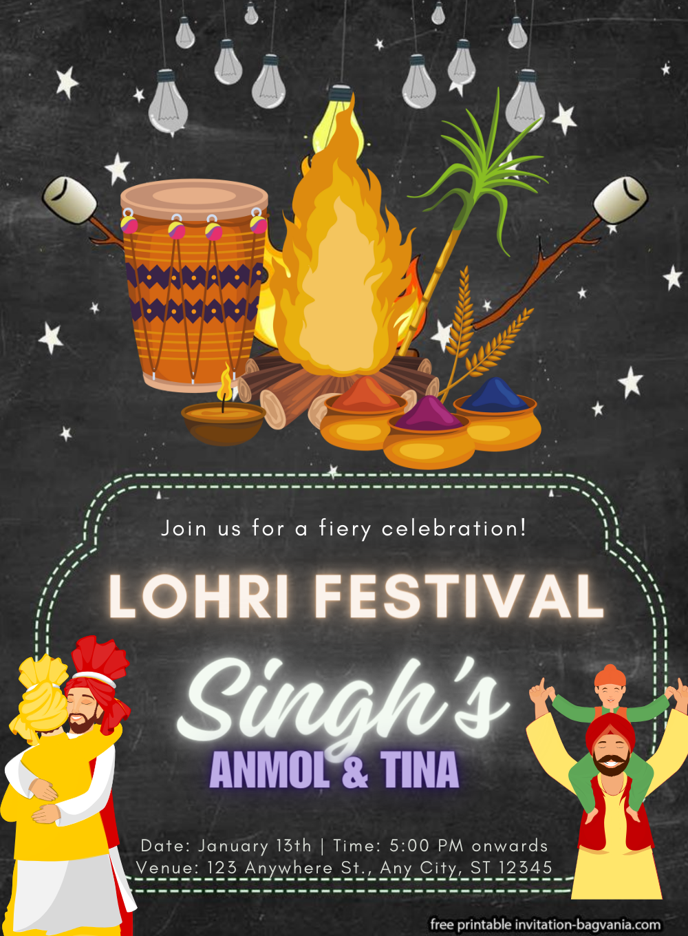 Black Fiery Lohri Celebration Invitation-AALCI006