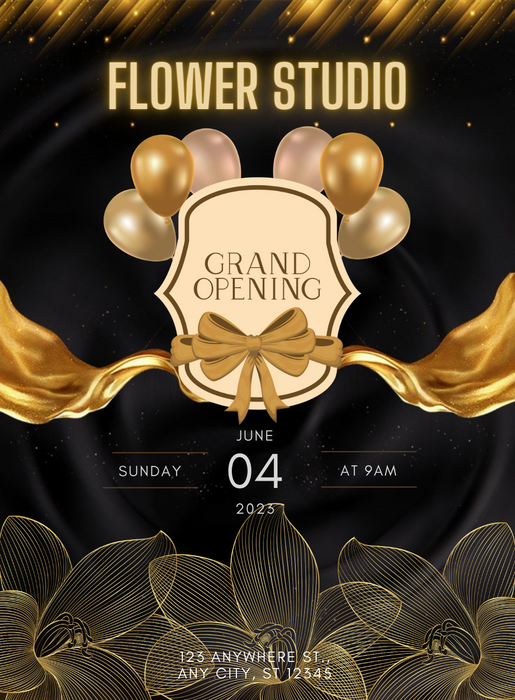 Black Floral Grand Opening Invitation-AAGOI010