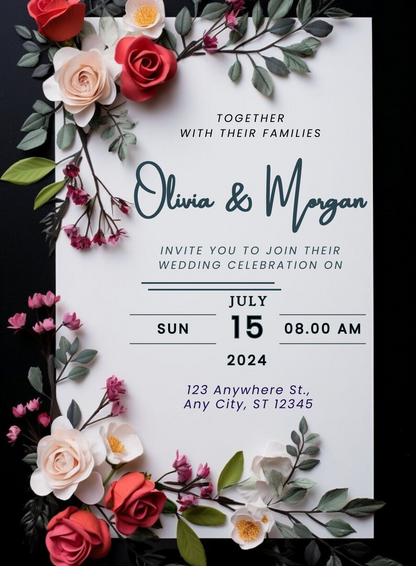 Black Frame Floral Wedding Invitations-AAFWI020